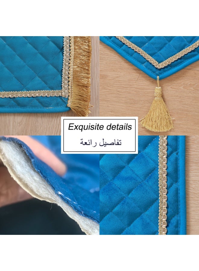 Velvet Muslim Prayer Mat Thick Soft, Soft Prayer Rug,Prayer Rug with Tassels, Foldable Flannel Prayer Rug for Men & Women, Prayer Mats for Ramadans Eid, Daily Salah, Blue - Image 5